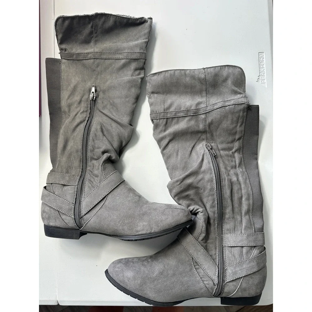 Rampage Amelia Grey Faux Suede Slouchy Tall Knee High Boots Women's Size 8 M